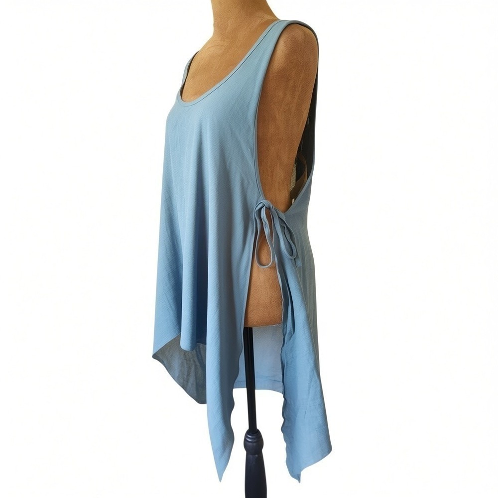 NWT Sacred Threads Tank Lagenlook Asymmetrical Hem Top Tie Sides Cotton M/L‎